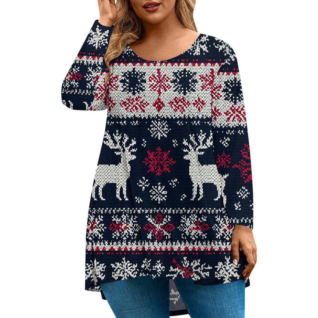 Women's Fashionable Casual Long Sleeved Plus Size Print Top Plus Size Floral Print Top