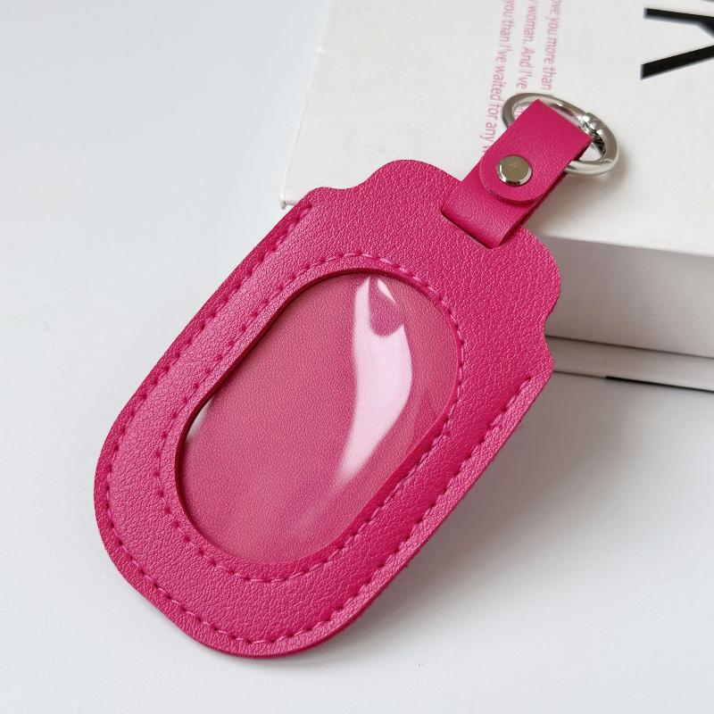 PU Leather ID Badge Holder with Clear Window Detachable Key Ring Anti-fall Card Case for Nurses Students Employees