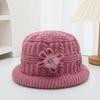 Plush Floral Knitted Bucket Hat Flower Warm Fisherman Hat Retro Woolen Hat  Autumn and Winter