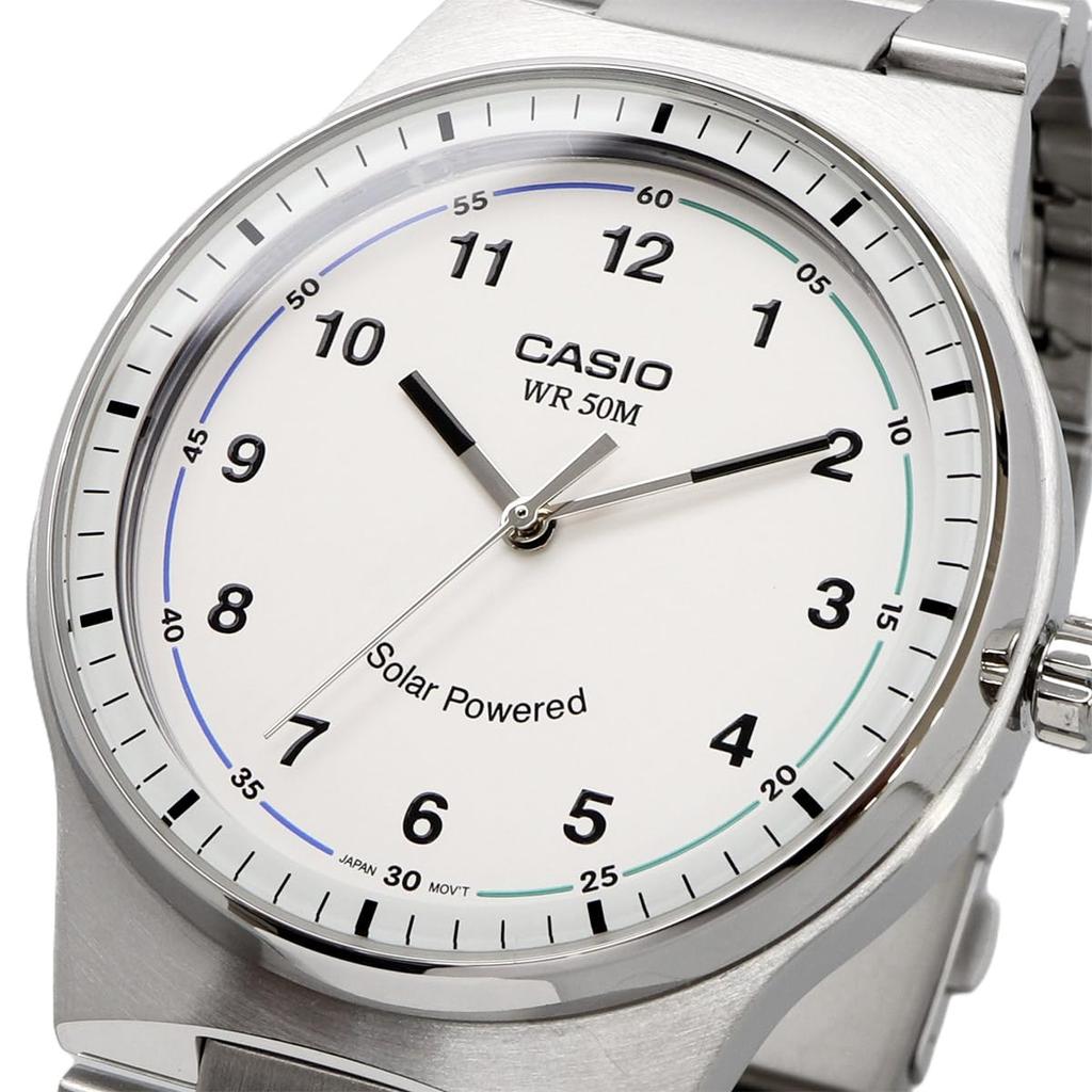 Casio Стандартные солнечные аналоговые 5 АТМ водонепроницаемые часы с белым металлическим ремешком Overseas модель [Casio] MTP-RS105D-7BV мужские [Товар]