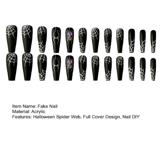 1 набор накладных ногтей в виде паутины на Хэллоуин с клеем, готические черные длинные