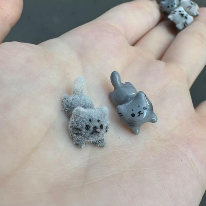 Flocked Blue Cat Earrings Cute Velvet Kitten Studs Adorable Animal Jewelry Lightweight Gift for Cat Lovers