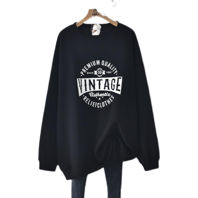 Вафельная женская толстовка с длинным рукавом, свободный повседневный пуловер больших размеров