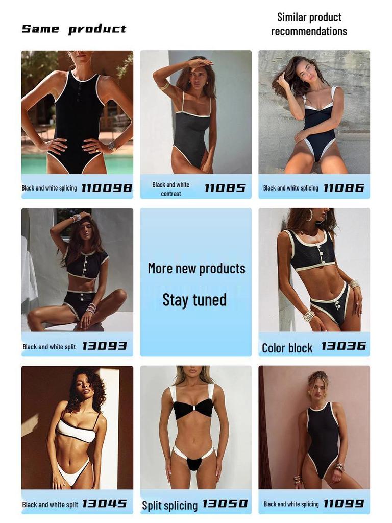 Европейский и американский женский купальник большого размера, черно-белый колорблок, цельный - сексуальное трансграничное треугольное бикини.