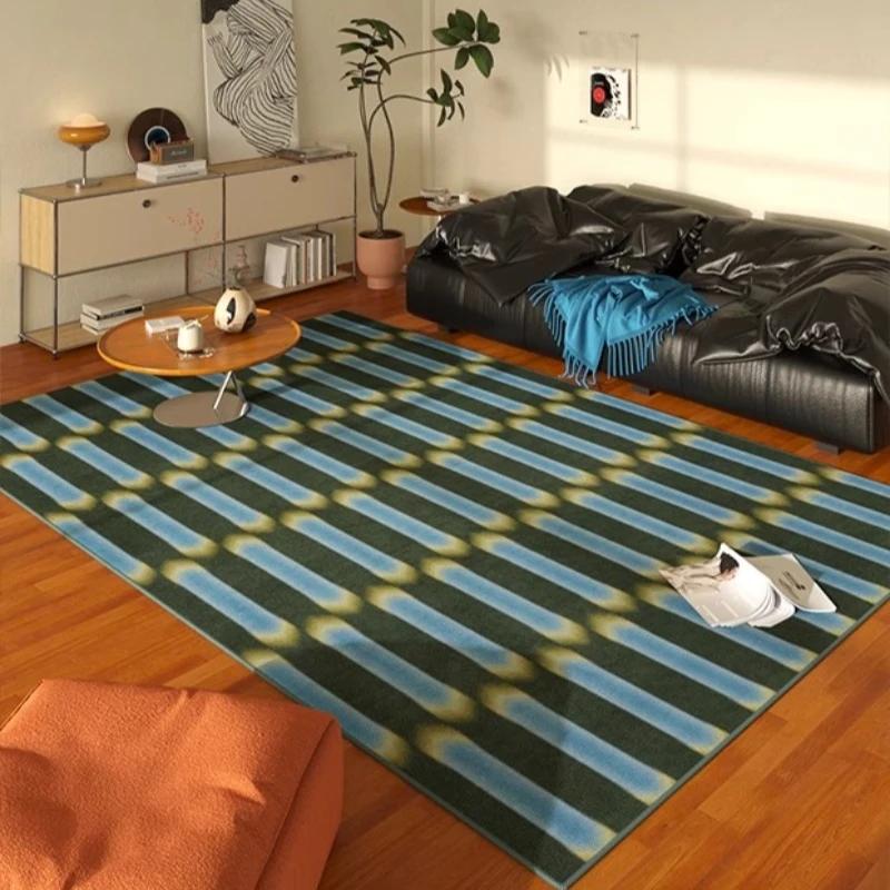 Living Room Modern Retro Blue Carpet Stripes Lines Bedroom Bedside Soft Rug Coffee Table Leisure Area Plush Floor Mat Alfombra