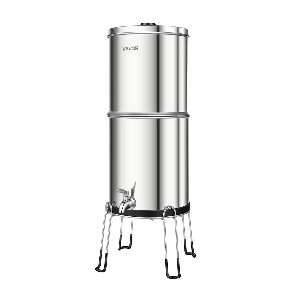 Gravity-fed Water Filter System, 8.52L 304 Stainless-Steel Countertop Water Filtration System, Reduces Lead and up to 99% of Chlorine, w/ 2 Carbon