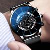 Luxury Men 'S Fashion Business Calendar Watches Blue Stainless Steel Mesh Belt Analog Quartz Watch Relogio Masculino Mens Watch