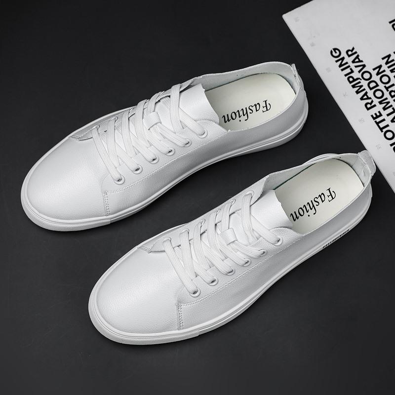 Soft PU Leather Men Shoes Male Sneakers Casual Shoes  Fashion Black White Shoes British Style Leather School Shoes Lace-up