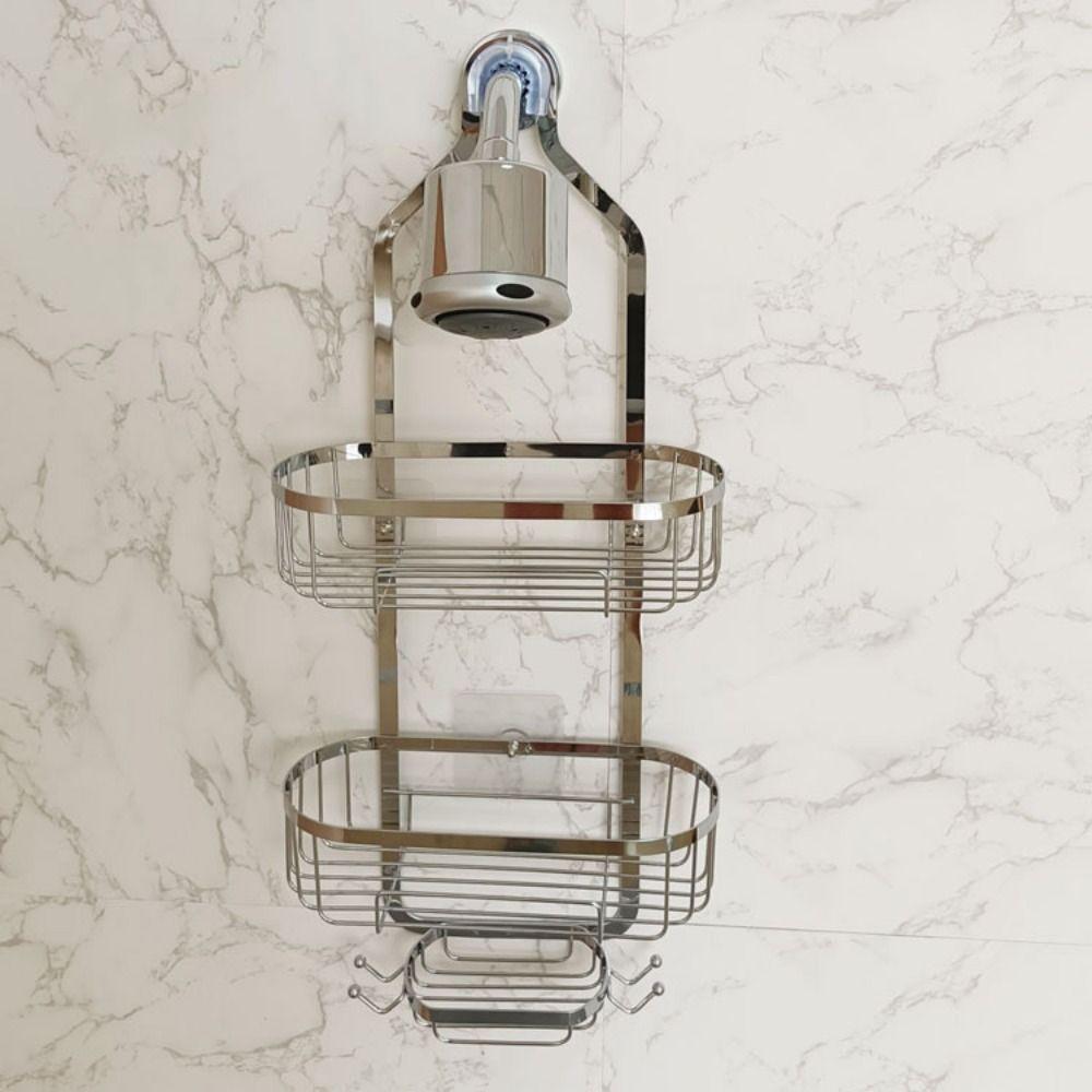 Hooks Hanging Shower Basket Anti-Swing Soap Holder Durable Over Shower Head Organizer Dorm