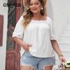 Открытая рубашка, женская летняя футболка больших размеров, свободная темпераментная футболка с квадратным вырезом, топы с короткими рукавами для женщин