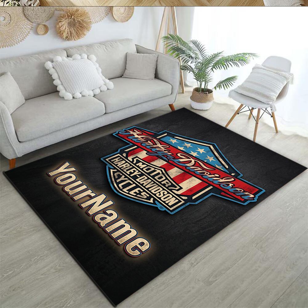 Harley-davidson Motorcycles Personalized Name Area Rug Suitable for Outdoor Game Room Foyer Dining Room Antislip Carpet Anime Office Decor