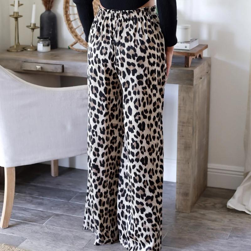 Новые модные уличные повседневные широкие брюки с леопардовым принтом для женщин на весну, прямые женские свободные брюки с высокой талией, летние элегантные женские мешковатые брюки 26274