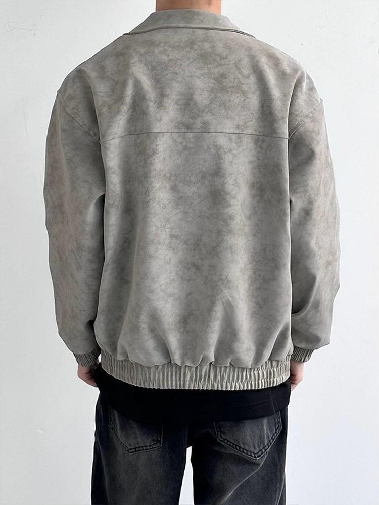 Мужская модная кожаная куртка-бомбер в американском стиле - Свободный крой, отложной воротник, короткий мотоциклетный дизайн для осени