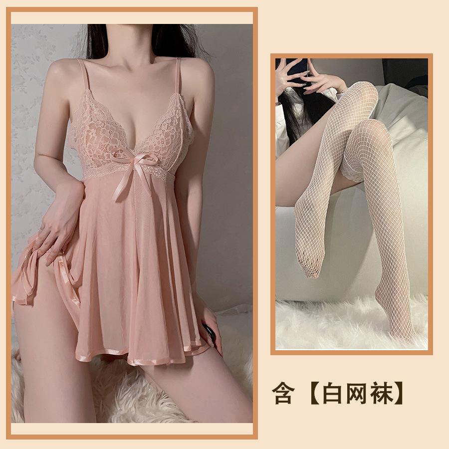 Sexy Lingerie Sexy Suspender Halter Nightgown Women's Hot Lace Transparent Pajamas Passionate Hot Suit