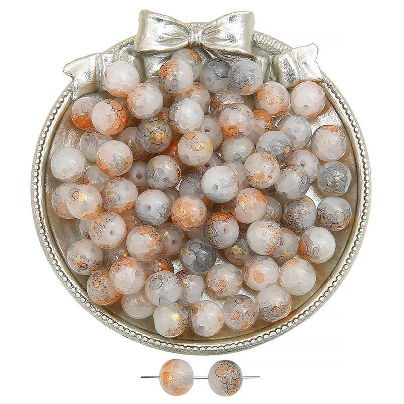 Комплект браслетов из бисера Summer Jelly Gold Glitter: Двойные стеклянные круглые бусины и полусахарные пузырчатые бусины