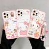 Мультяшный браслет Hello Kitty Чехол-цепочка Для Iphone 17 16 Pro Max 17 Air 15 14 12 13 11 Pro Max X13 Mini 16e 15 Plus Прозрачный чехол