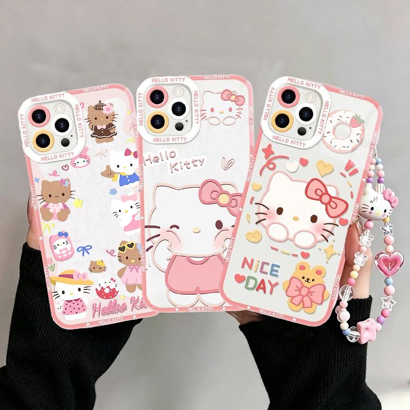 Мультяшный браслет Hello Kitty Чехол-цепочка Для Iphone 17 16 Pro Max 17 Air 15 14 12 13 11 Pro Max X13 Mini 16e 15 Plus Прозрачный чехол
