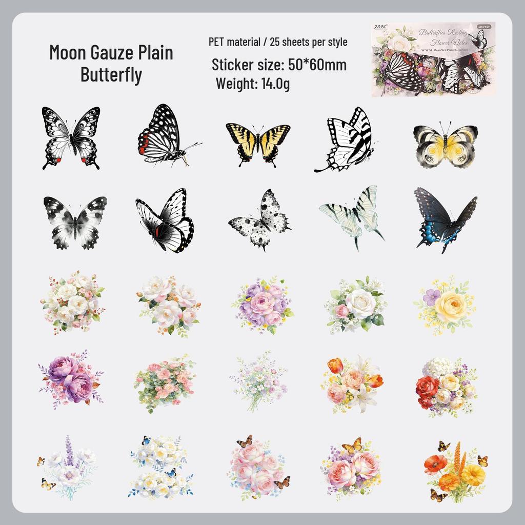 Butterfly Flower Journal Stickers - Waterproof PET Paper Stickers for Journals