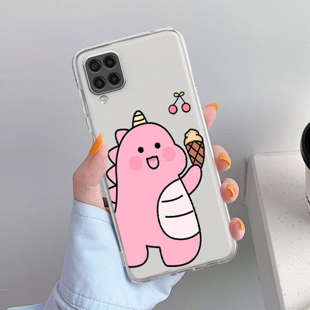 Прозрачный чехол для Samsung Galaxy A52 A12 A51 A32 A21s A71 A32 A22 50 A70 A31 A72 5G, чехол для телефона, милый чехол с маленьким динозавром