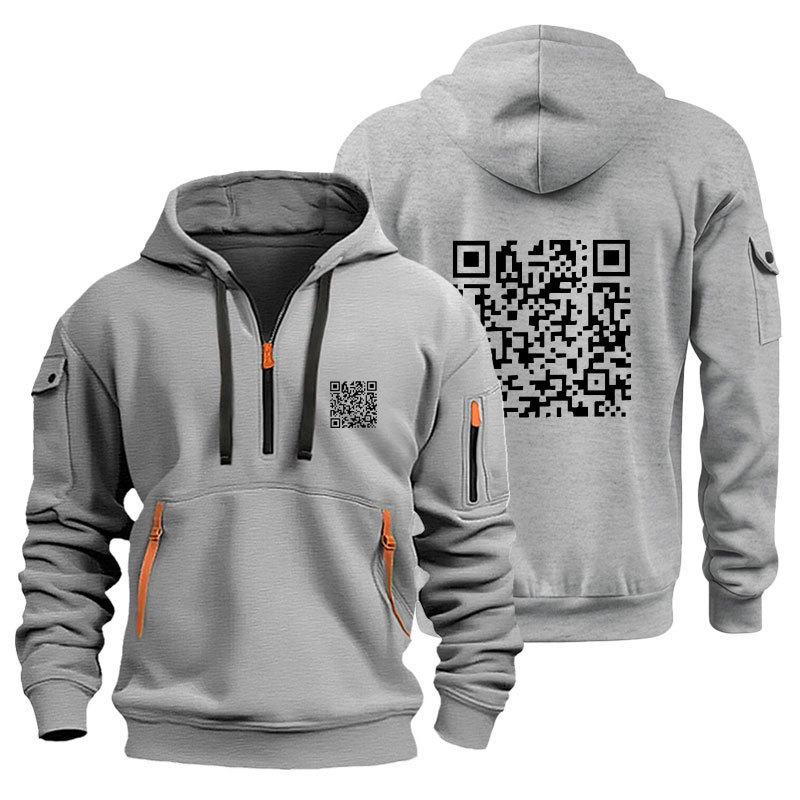 Модная худи с QR-кодом: Мужская толстовка-куртка с бархатом