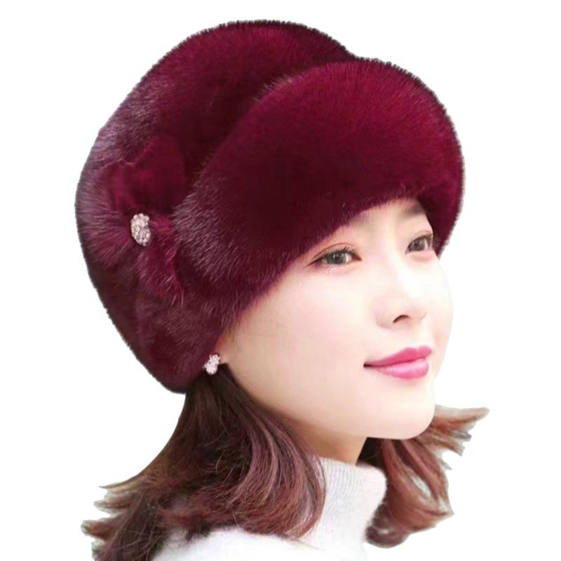 New Winter Warm Hat Imitation Mink Fur Caps For Women Earflap Fisherman Earwarmer Hat Floral Basin Cap
