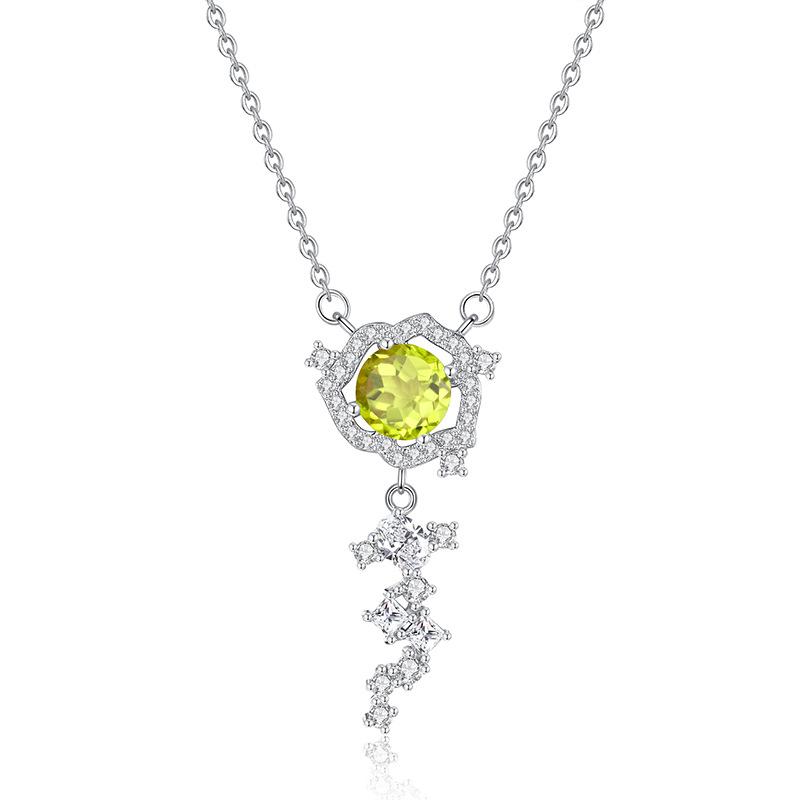 Natural Crystal Stone Rose Pendant Necklace S925 Silver High-End Floral Cut Colored Gem Fashion Gift Jewelry for Women