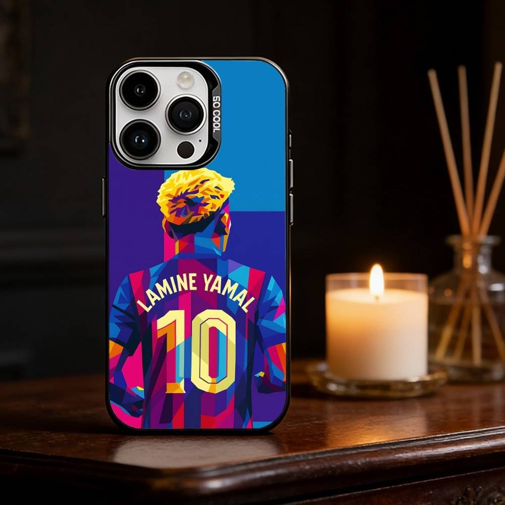 Спортивный чехол L-Lamine Y-Yamal STAR для iPhone 17 16 15 14 13 12 11 Pro Max Plus Серебристый Матовый Черный