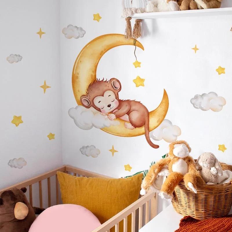 Cartoon Decoration Wall Stickers Monkey Pillow Moon Cloud Star Wall Sticker Preschool Bedroom Decoration Self Adhesive Stickers