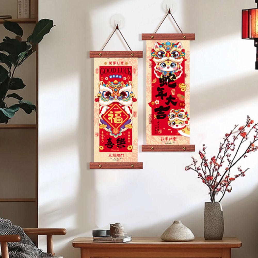 1 Pair Scroll Design Spring Festival Couplet Blessing Words Wall Pendant Living Room