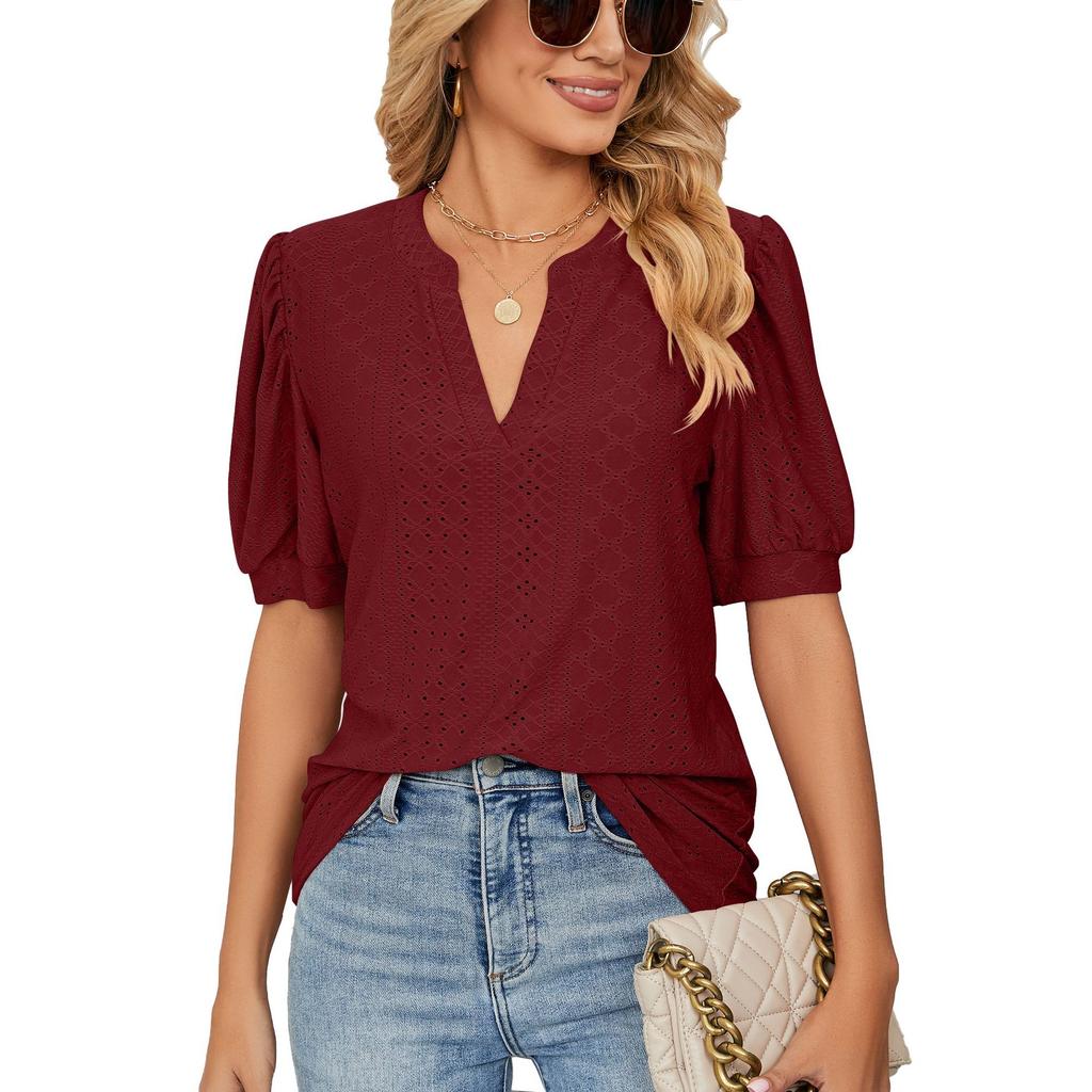 Womens Tops V Neck Ruffle Sleeve Blouses Short Sleeve Casual Tops T-Shirts for Women Autumn Winter