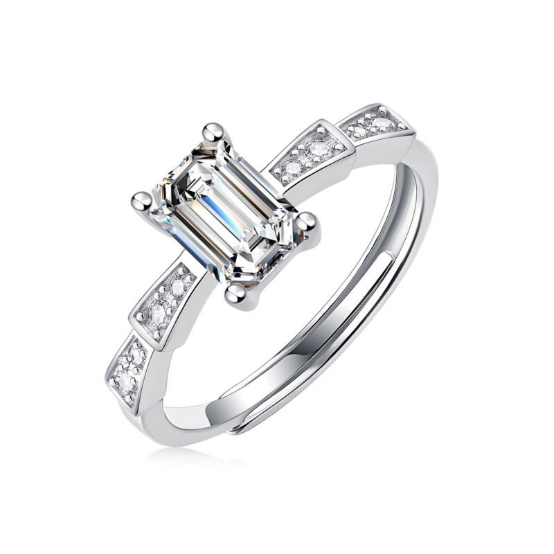 Bague Ringen Кольцо из серебра S925 с квадратным муассанитом и платиновым покрытием 1 карат для женщин