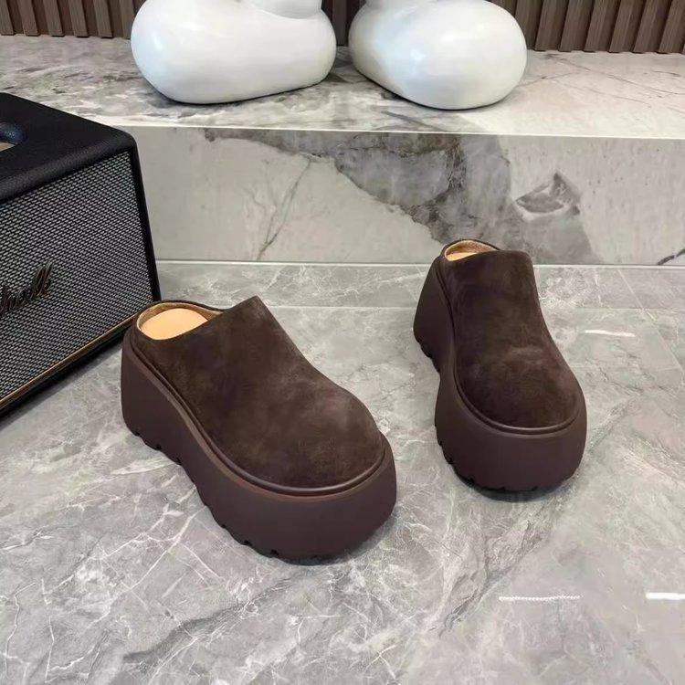 Модные новые женские туфли-мюли на осень 2024 года, удобные туфли на плоской подошве на платформе, женские модные туфли на толстом каблуке с круглым носком, уличные шлепанцы