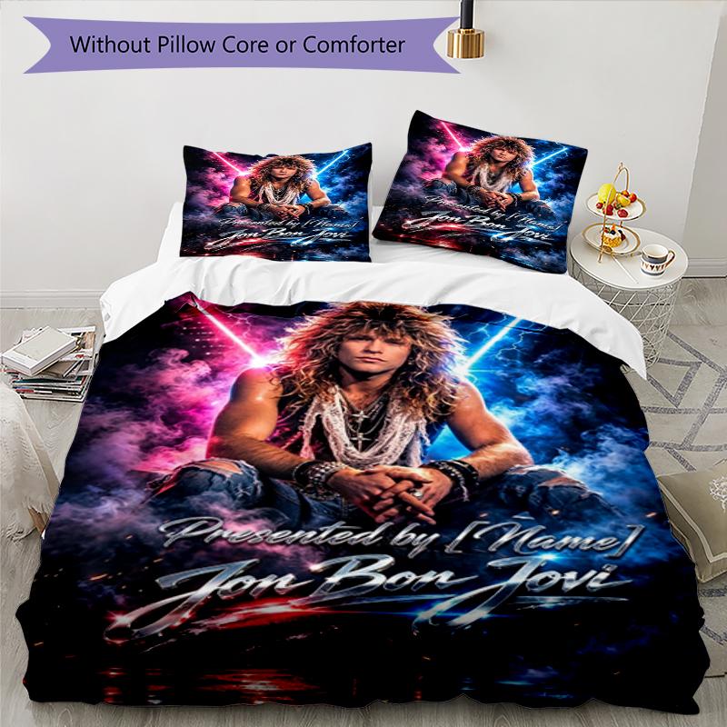 Bon Jovi Concert Custom Name Text Print 1Pc Bedding Set Duvet Cover With Two Pillowcases Soft Bed Linen For Household Bedroom