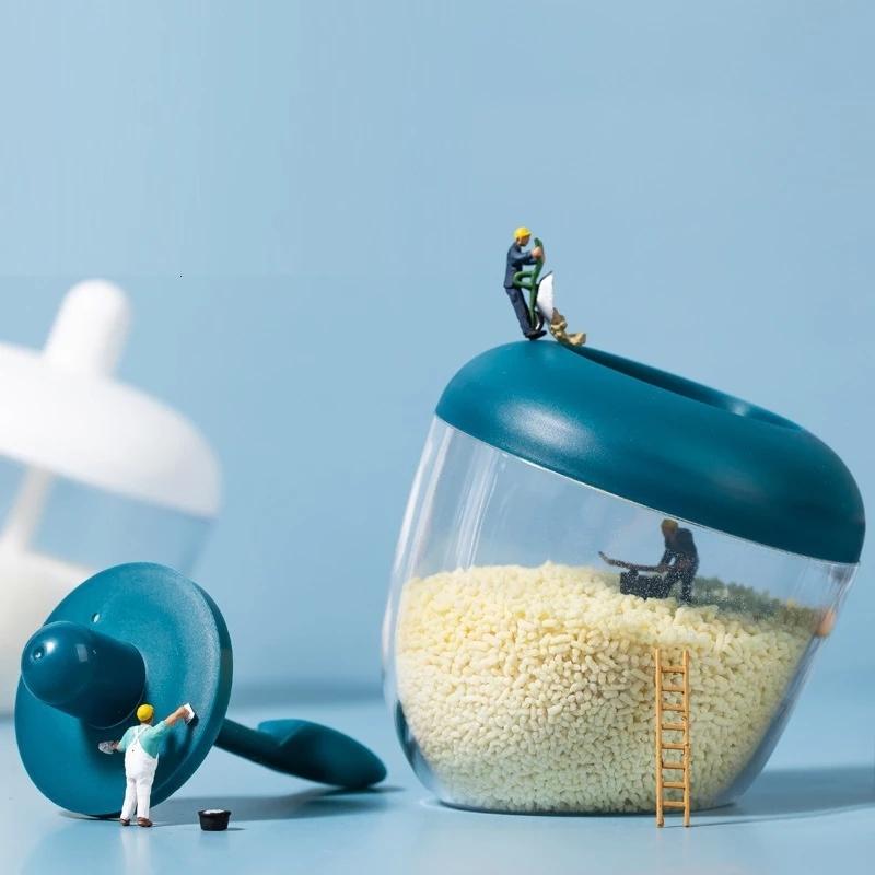 Прозрачная креативная кухонная круглая банка для приправы, бутылка для приправы с ложкой и крышкой, влагостойкая и пыленепроницаемая