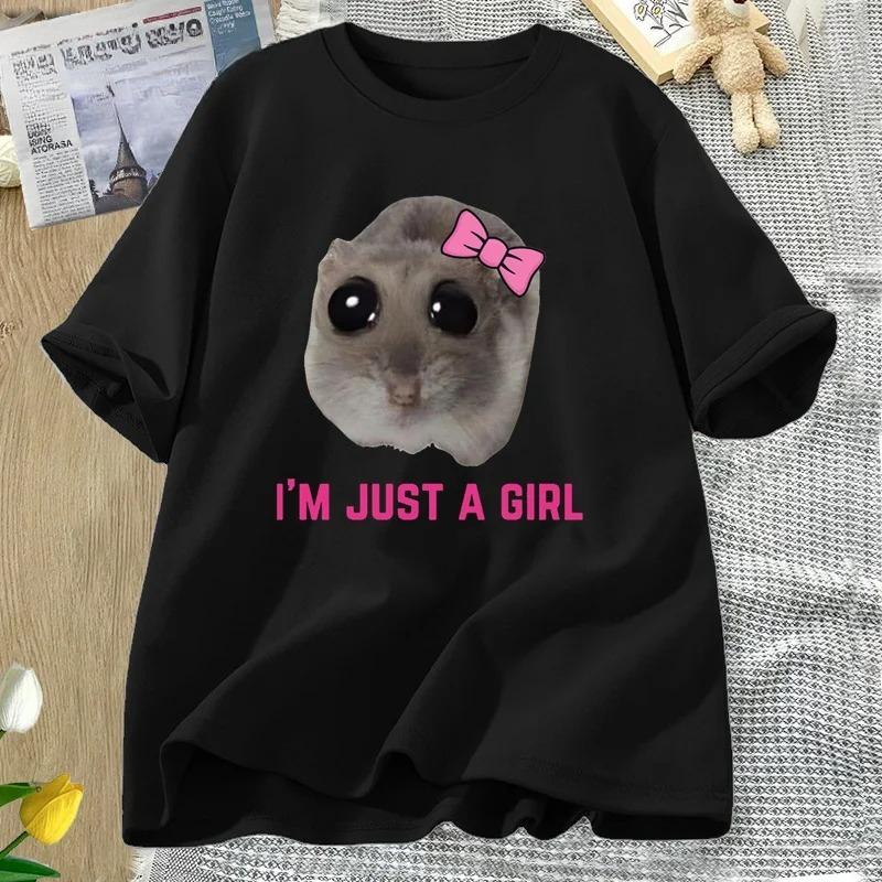 Im Just A Girl Hamster TShirt Cute Hamster Meme Shirt Casual Short Sleeve Tee for Women GirlsCasual and Versatile