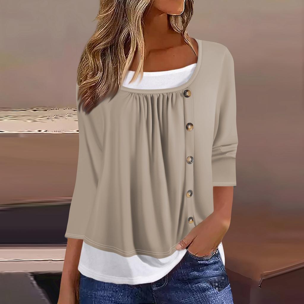 Женская футболка Футболка с принтом Рукав 3/4 Искусственные двойки Повседневные Выходные Мода Базовый Обычный Топ