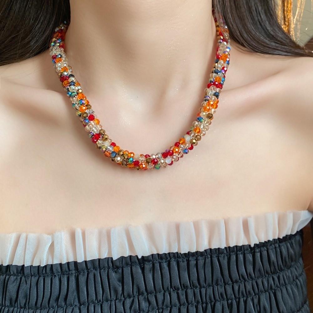 Colored Glass Bead Vintage Ethnic Glass Necklace Neck Jewelry Retro Lovers Choker Holiday