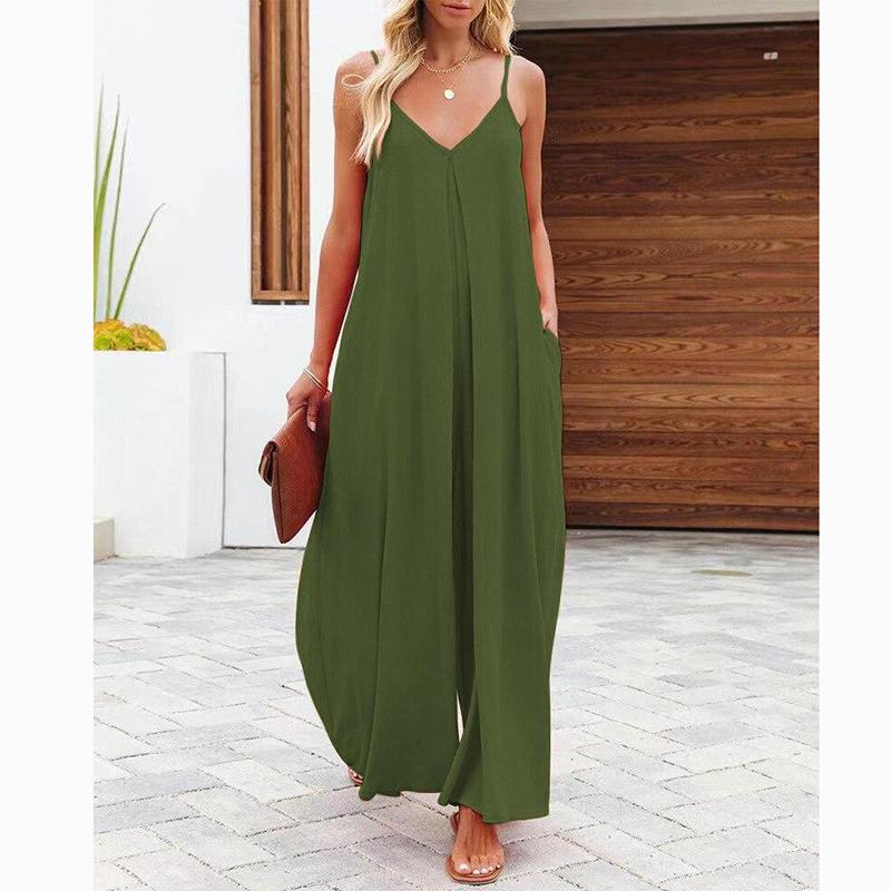 Casual Strapless Wide Leg Pants Dress Summer Solid Color Pocket Dress Women Comfort Sleeveless Plus Size Sexy Jumpsuit Dress 25050