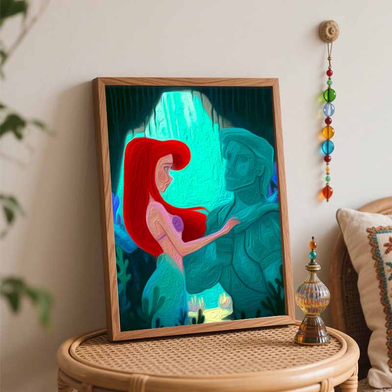 Disney Little Mermaid Ariel Prince Eric oil painting painting art handmade diy painting home decoration gift