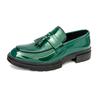 Fashion Autumn Winter New Green Patent Leather Glossy Finish Tassel Leather Casual Slip On Non-slip Men's Fashionable Men's Loafer Shoes