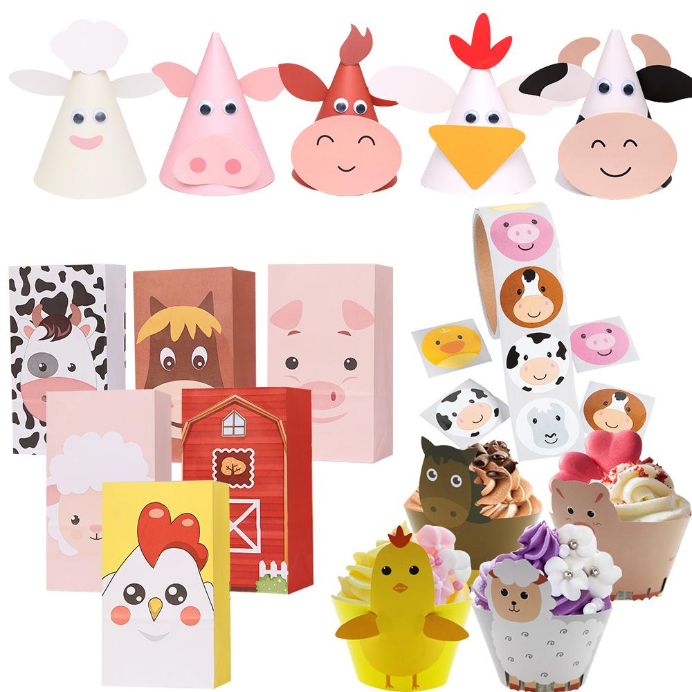 1Set Farm Animal Candy Bags Carton Cow/Pig/Sheep Cake Wrappers for Kids DIY Farm Animals Themed Happy Birthday Party Decorations