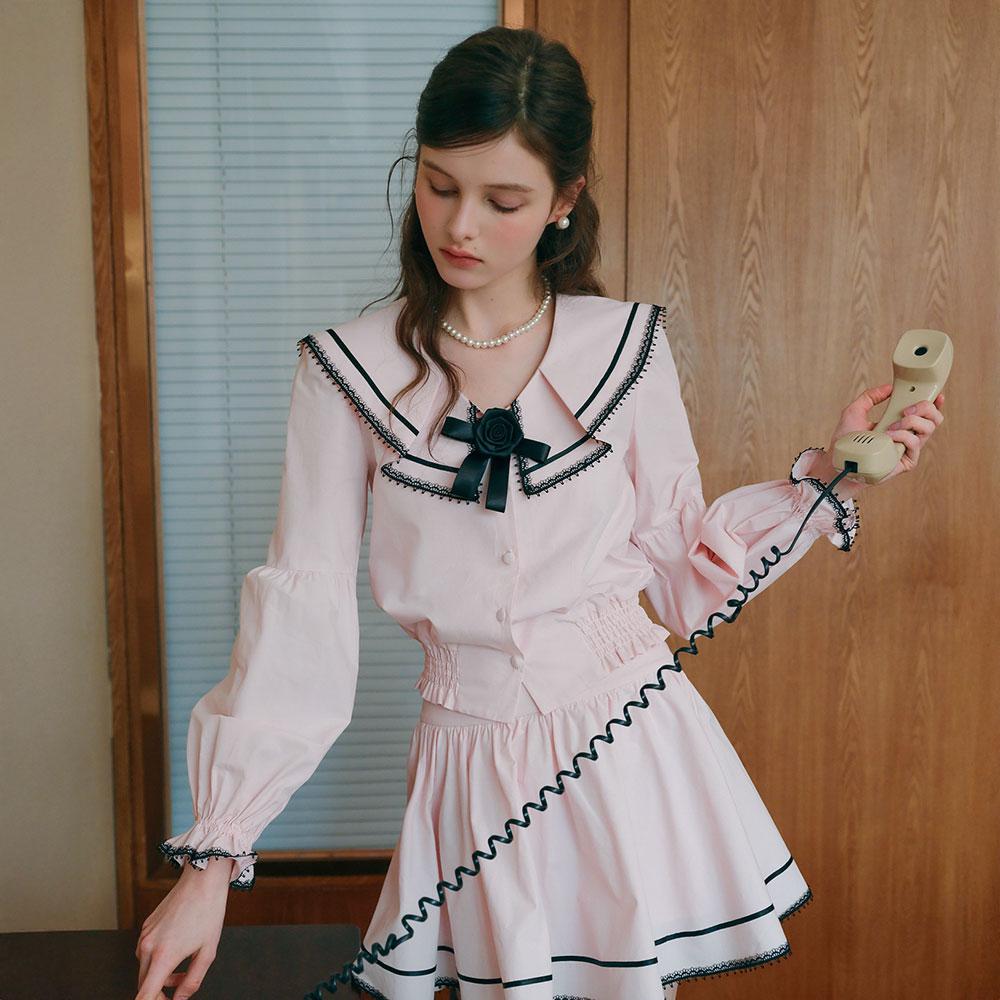 CEST MOIDEW Cest_Pink Sailor Collar Puff Sleeve Blouse
