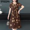 Женское летнее модное свободное хлопковое шелковое платье большого размера с короткими рукавами и цветочным принтом, темпераментные платья трапециевидной формы