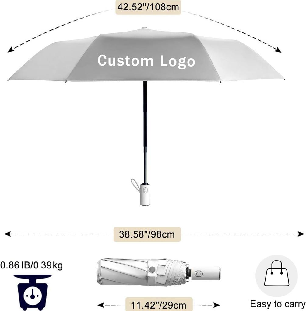 Custom Logo Sun Umbrella for the Rain Compact Parasol with Silver Folding 3 Fold 8 Ribs Auto Open and Close for UV Protection