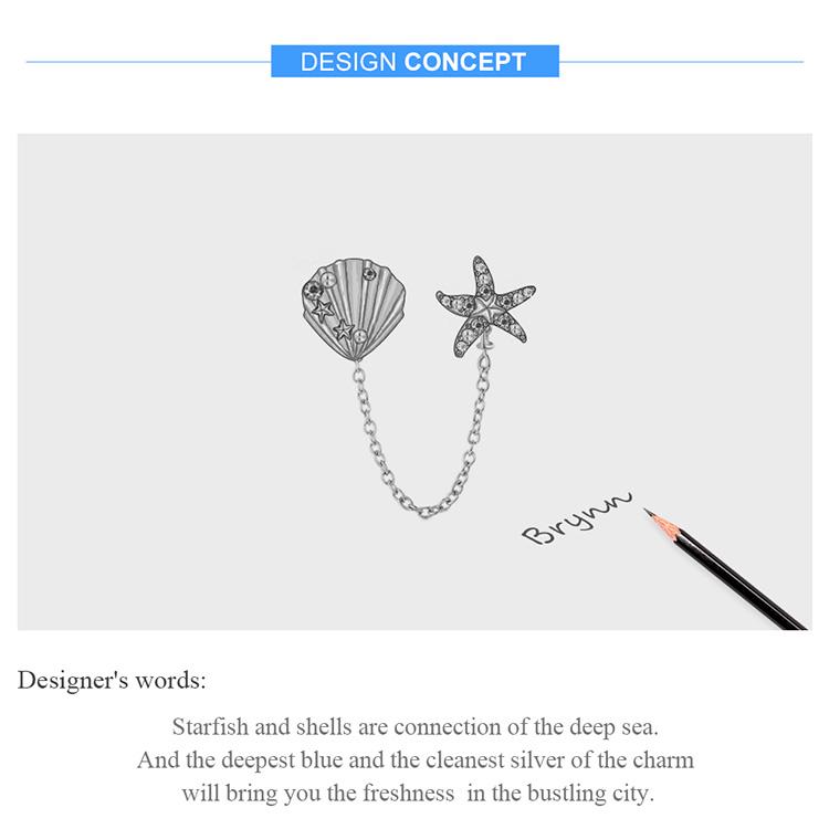 WOSTU Starfish Stopper Charms 925 Sterling Silver Tropical Starfish & Shell Safety Chain Charms