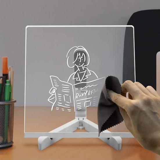 Светодиодная доска для заметок с подставкой, цветные ручки, прозрачная акриловая доска для сухого стирания, стираемая светящаяся заметка, светодиодная доска для сообщений с буквами для детей