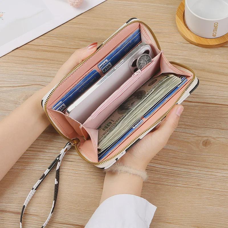 2024 Summer Korean-Style Contrast Cow Pattern Multi-Compartment Long Wallet
