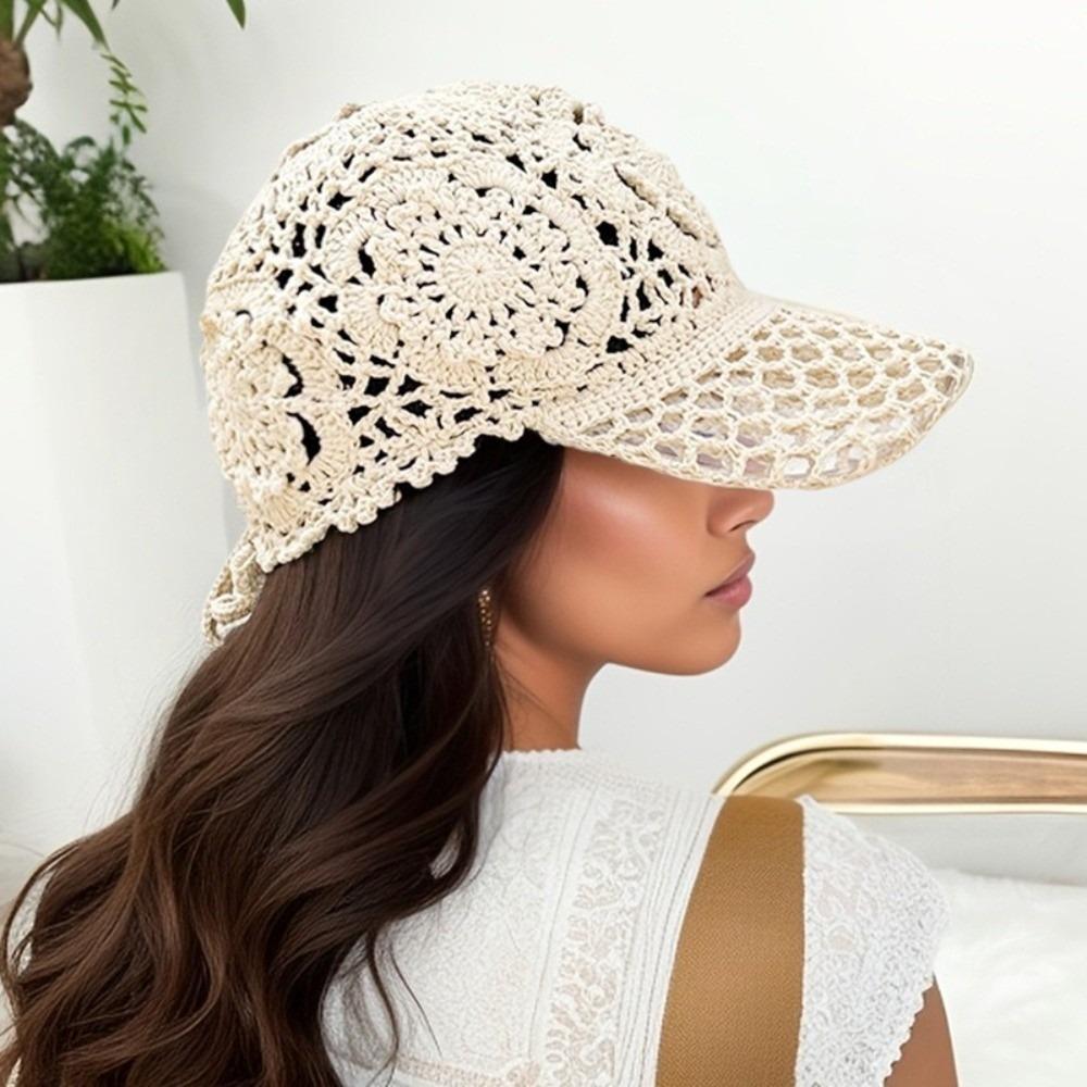 Floral Lace Crochet Baseball Cap Adjustable Mesh Peaked Cap Fashion Sun Hat Travel