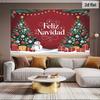 1 piece set of Spanish Merry Christmas banner - red and gold party decoration with gift