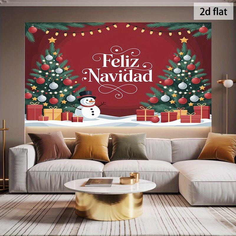 1 piece set of Spanish Merry Christmas banner - red and gold party decoration with gift